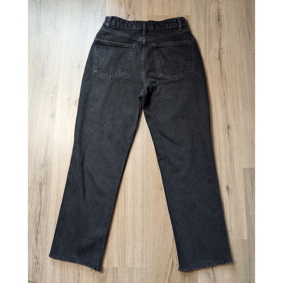 Zara Denim - Zara Jeans Size 4 Black Cropped Straight Leg Button Fly Raw Hem High Waist Boho